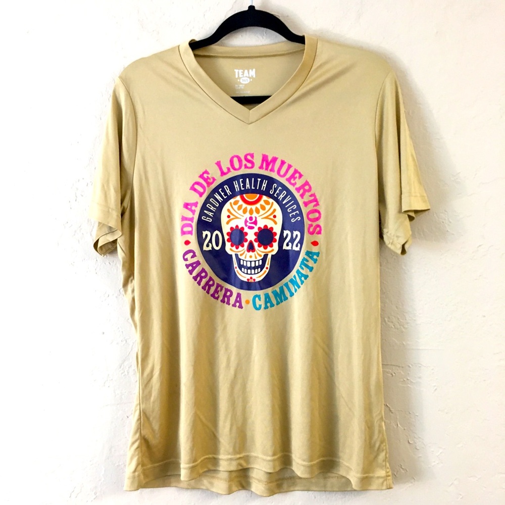 Dia De Los Muertos Short Sleeve T-Shirt size XL Gold Graphic Tee Halloween Fall